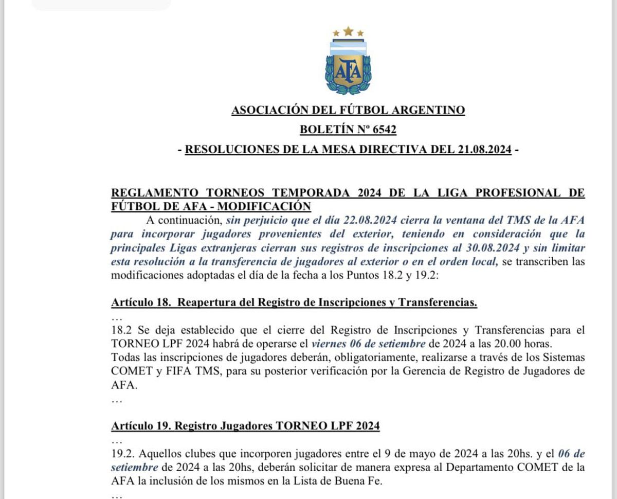 La resolución de AFA sobre los cambios en el mercado de pases. La resolución de AFA sobre los cambios en el mercado de pases.