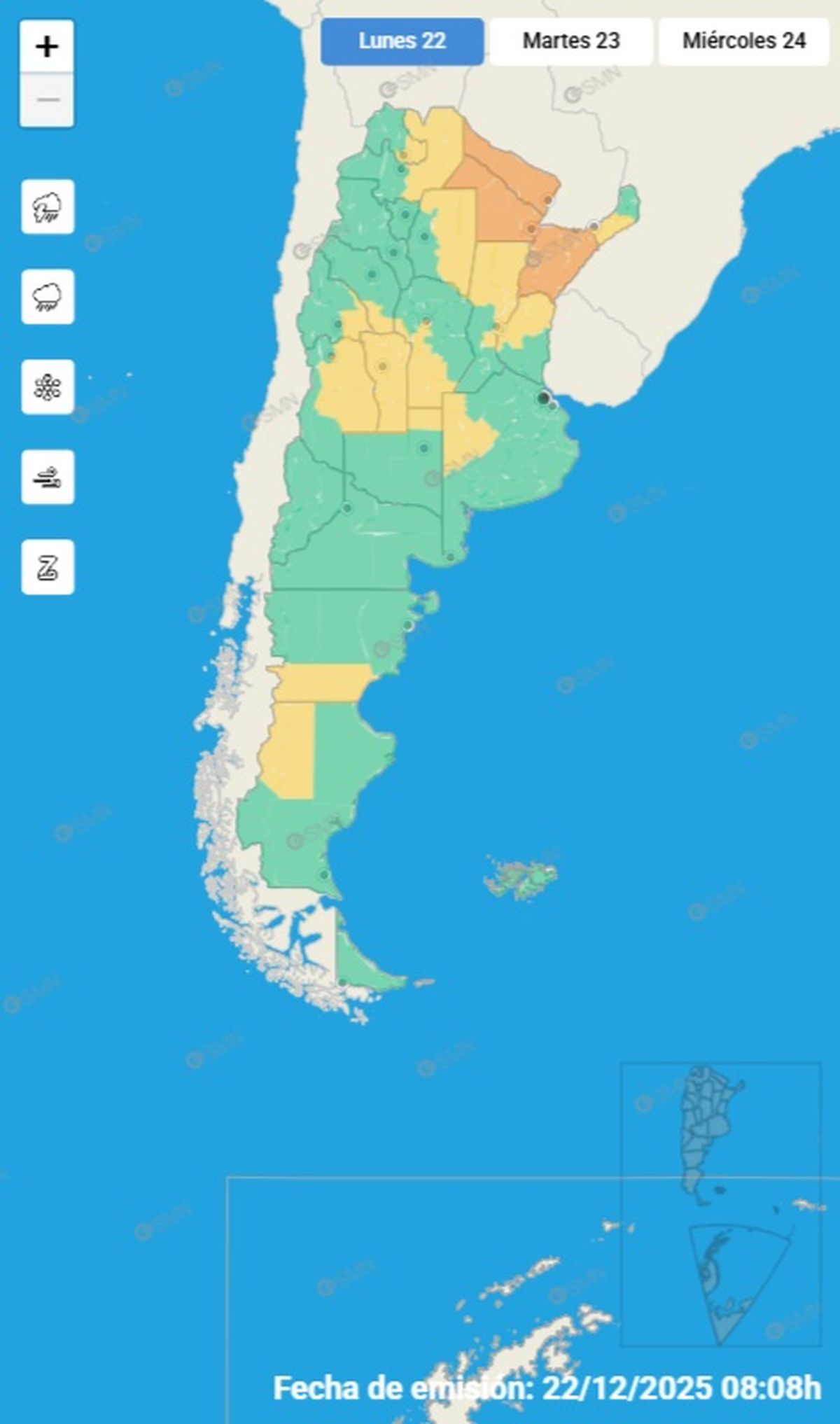 Estas son todas las provincias en alerta. Estas son todas las provincias en alerta.