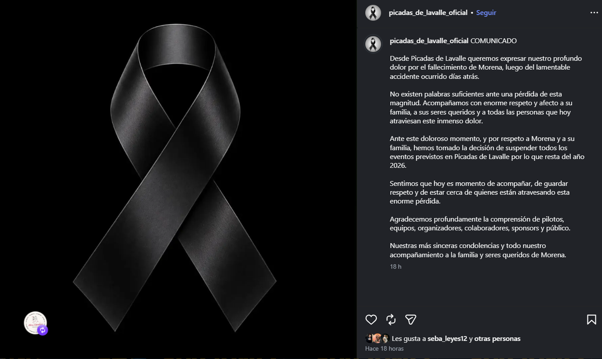 En señal de duelo y respeto hacia la familia de la joven, la organización resolvió cancelar todos los eventos programados para este año. En señal de duelo y respeto hacia la familia de la joven, la organización resolvió cancelar todos los eventos programados para este año.