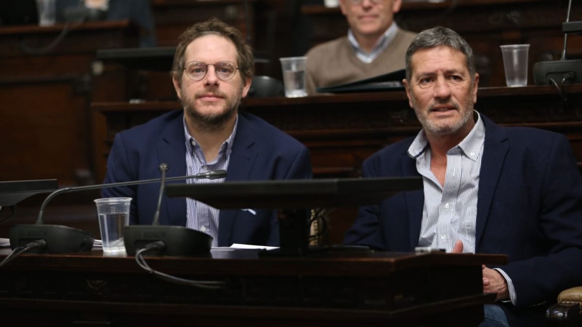 El presidente del bloque del Frente de Todos en el Senado, Lucas Ilardo; junto al exintendente maipucino y actual legislador Alejandro Bermejo.