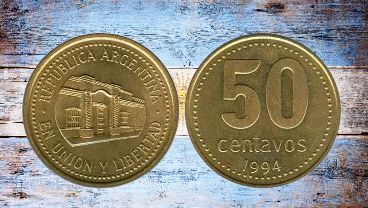 La típica moneda argentina de 50 centavos