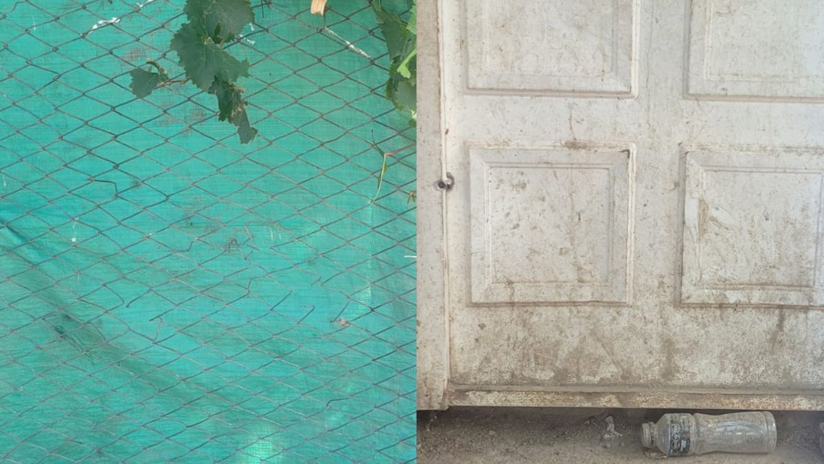 A la izquierda, la tela que recibió la mayor cantidad de tiros. A la derecha, la puerta de ingreso a la casa que recibió uno de los disparos en el costado izquierdo. Una de las balas impactó en el pecho de Benjamín, y le costó la vida. A la izquierda, la tela que recibió la mayor cantidad de tiros. A la derecha, la puerta de ingreso a la casa que recibió uno de los disparos en el costado izquierdo. Una de las balas impactó en el pecho de Benjamín, y le costó la vida.