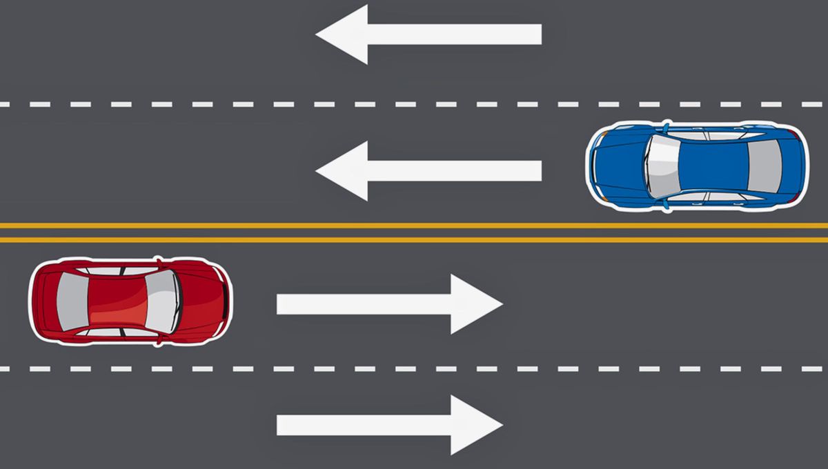 Línea de carril continua divisoria de corrientes del mismo sentido y otra señal de tránsito igual pero con línea discontinua. Línea de carril continua divisoria de corrientes del mismo sentido y otra señal de tránsito igual pero con línea discontinua.