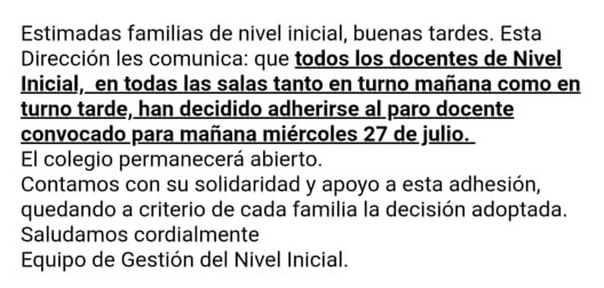 Uno de los comunicados a los que puso acceder Diario UNO. El lunes, el tono era similar.