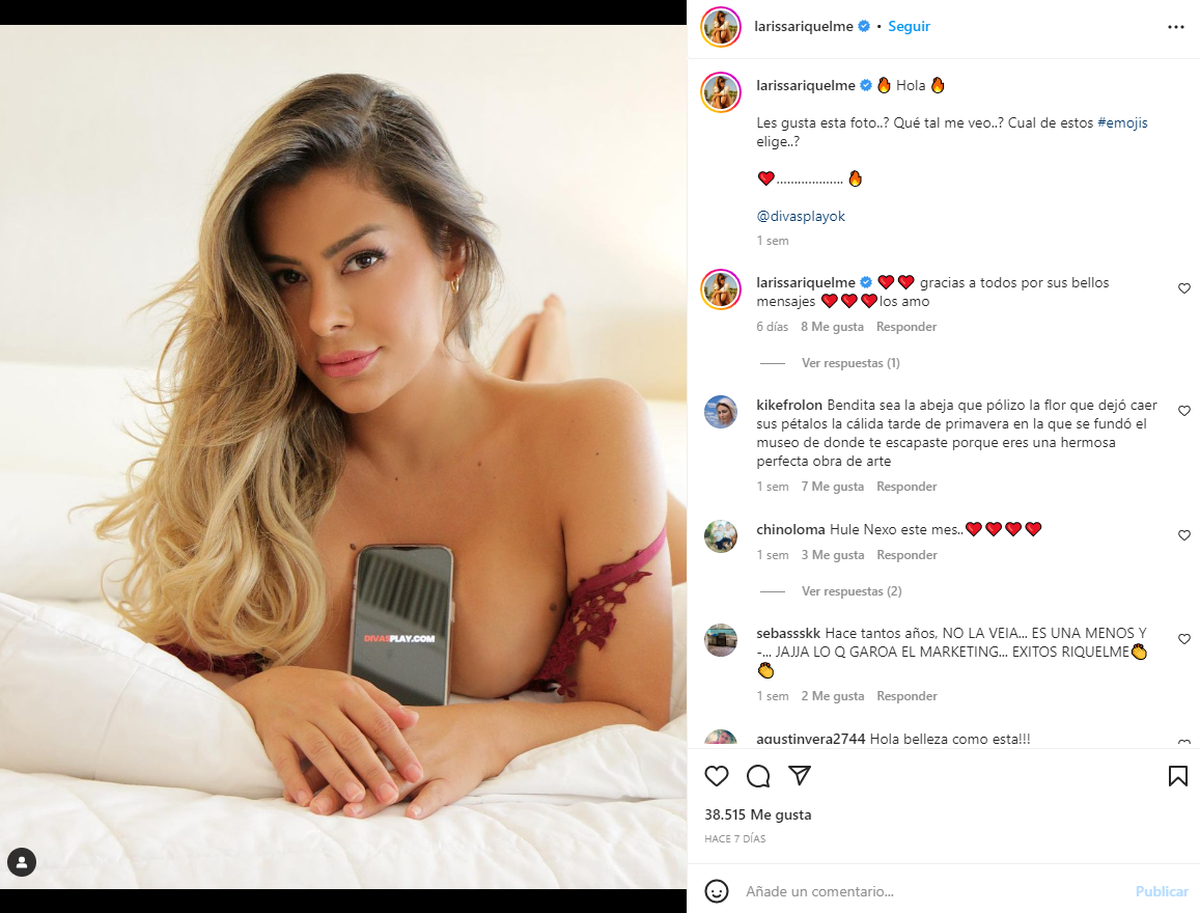 El posteo de Larissa Riquelme en instagram para anunciar su arribo a Divas Play.