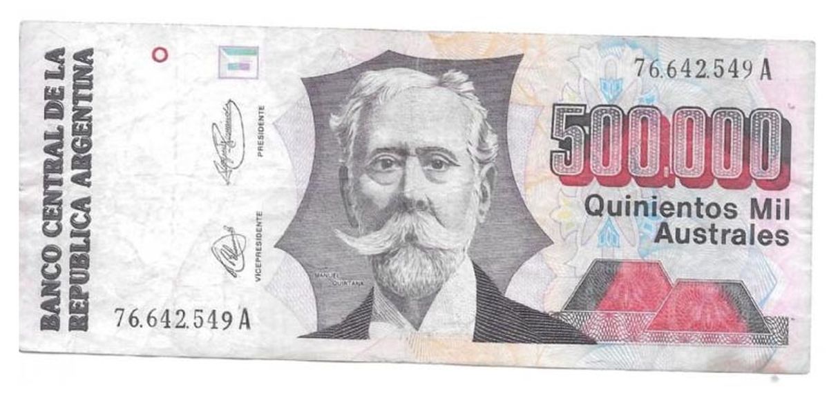 Billete de 500 mil australes. Billete de 500 mil australes.