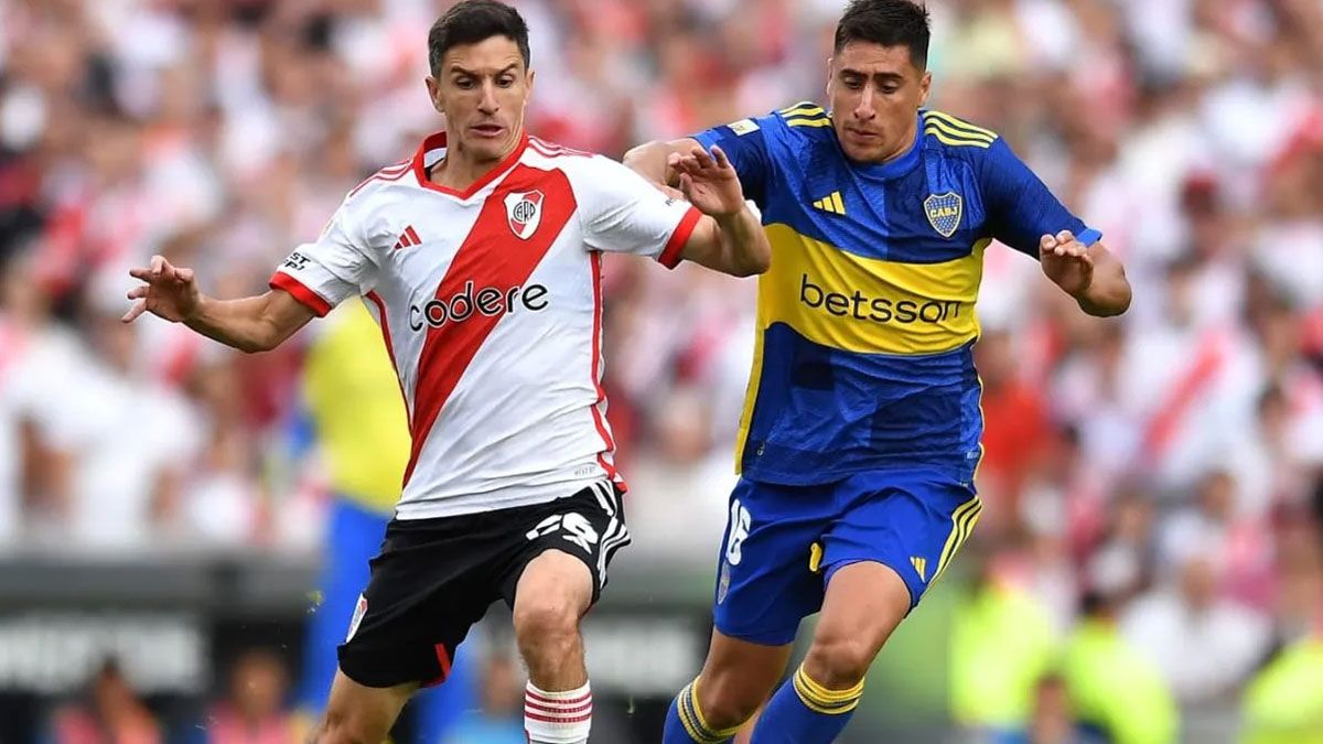Nacho Fernández (River) y Merentiel (Boca).