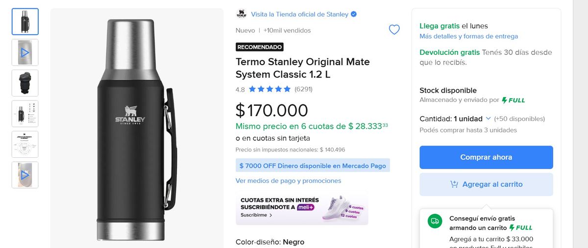 Mercado Libre vende este termo Stanley en cuotas sin interés. Mercado Libre vende este termo Stanley en cuotas sin interés.