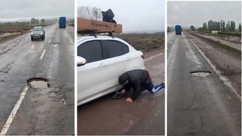 Al menos 14 autos reventaron cubiertas en la Ruta 7 por los baches que se ampliaron con las lluvias