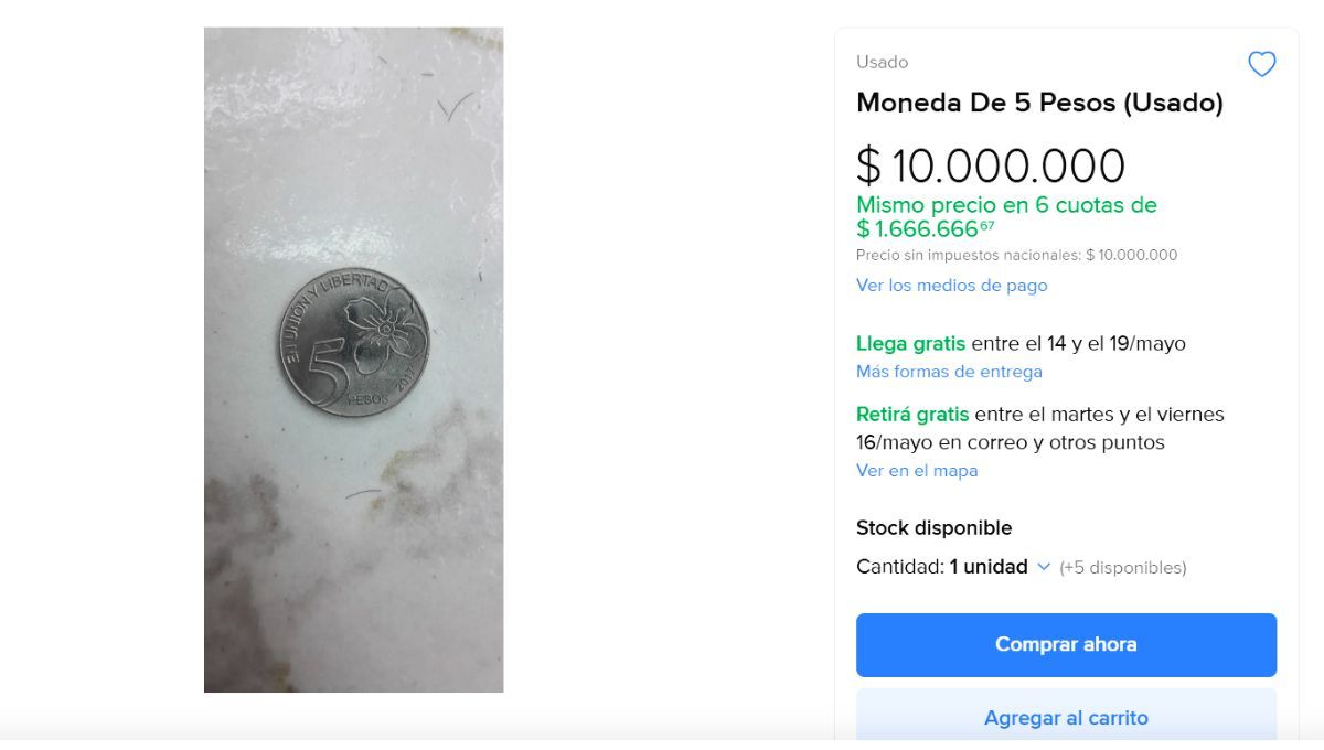 Es de $5, pero vale diez millones: la moneda argentina que vuelve locos a los coleccionistas Es de $5, pero vale diez millones: la moneda argentina que vuelve locos a los coleccionistas