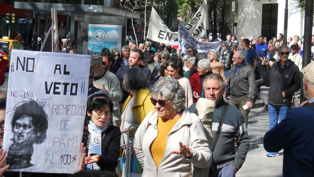 La marcha de los jubilados en Mendoza fue en la plaza San Martín. Fotos gentileza Miguel Cicconi.