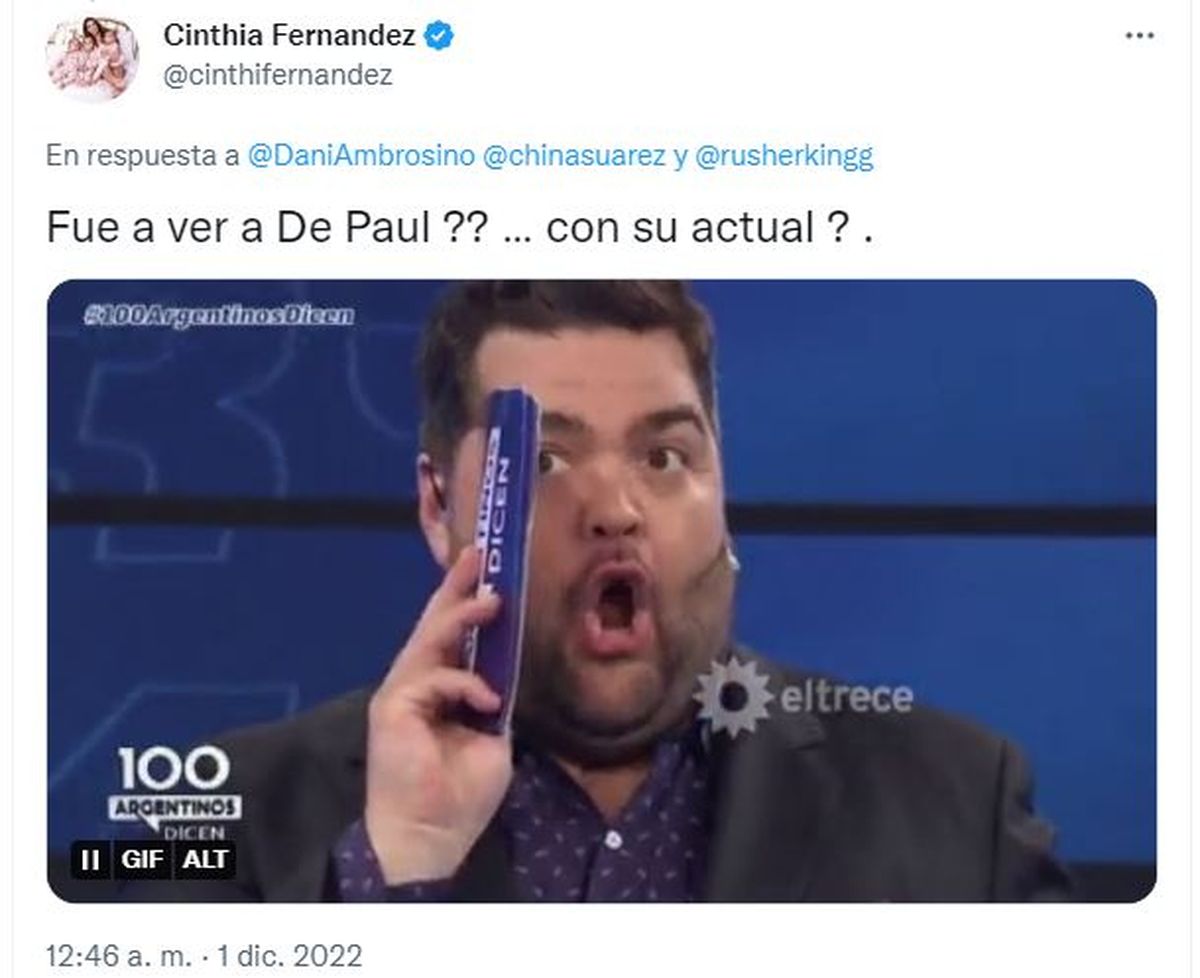 El tuit de Cinthia Fernández chicaneando a la China Suárez.