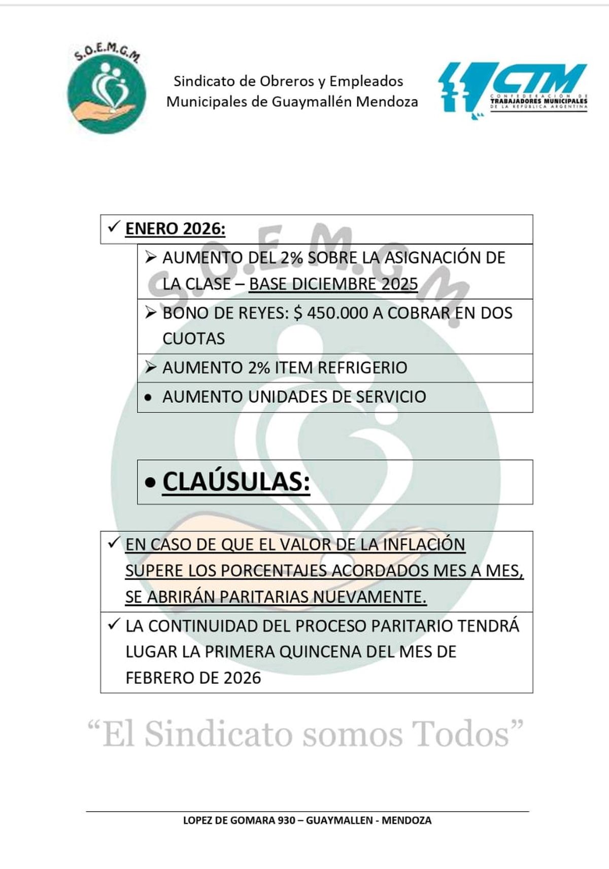 Acta acuerdo salarial en Guaymallén. Acta acuerdo salarial en Guaymallén.
