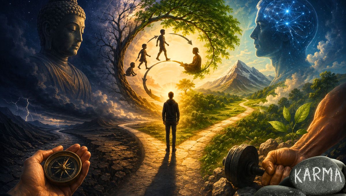 En la folosofía budista, el Karma es un principio universal de justicia y equilibrio a partir del cual todas las acciones (buenas o malas) tienen una consecuencia beneficiosas o no tanto. Fuente: ChatGPT. En la folosofía budista, el Karma es un principio universal de justicia y equilibrio a partir del cual todas las acciones (buenas o malas) tienen una consecuencia beneficiosas o no tanto. Fuente: ChatGPT.
