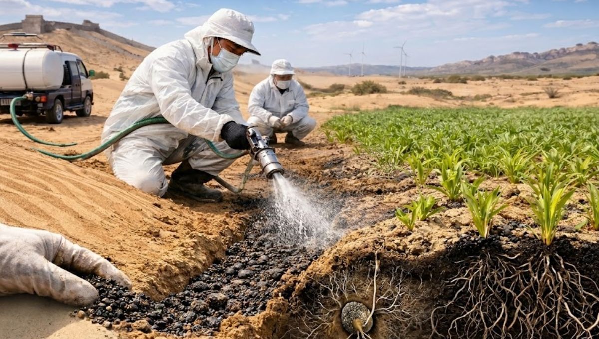 China convierte la arena del desierto en tierra fértil plantando microrganismo de millones de años