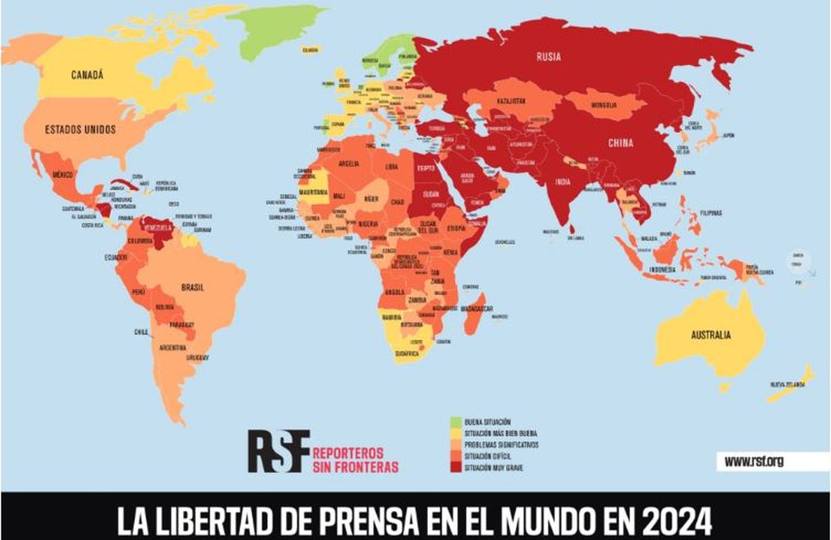 El mapa de la libertad de prensa en el mundo que elabora Reporteros Sin Frontera. El mapa de la libertad de prensa en el mundo que elabora Reporteros Sin Frontera.