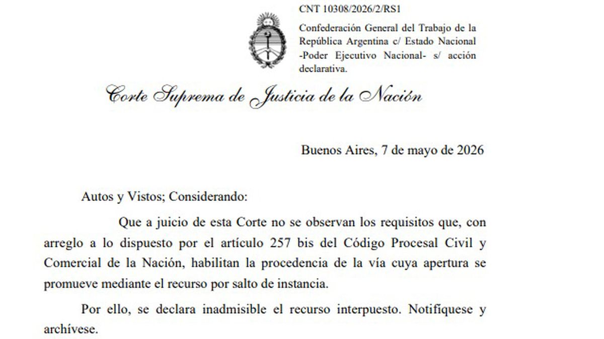 El fallo de la Corte contra el per saltum pedido por el gobierno de Javier Milei. El fallo de la Corte contra el per saltum pedido por el gobierno de Javier Milei.