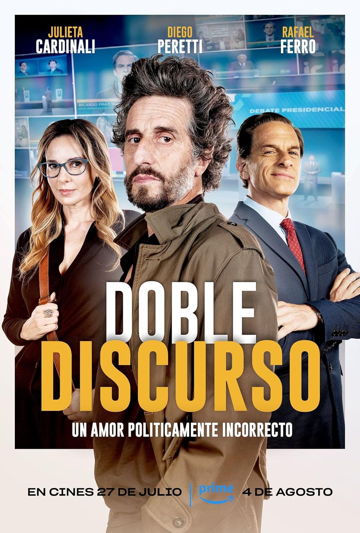 Protagonistas de Doble discurso. Julieta Cardinali, Diego Peretti y Rafael Ferro, brillan en esta gran comedia de Prime Video. Protagonistas de Doble discurso. Julieta Cardinali, Diego Peretti y Rafael Ferro, brillan en esta gran comedia de Prime Video. 