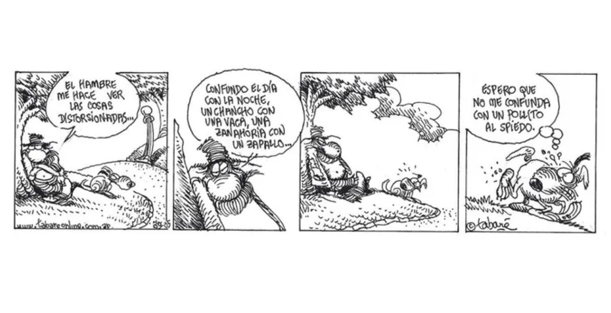 Una de las historietas de Diógenes y el Linyera, creada por Tabaré Laborde