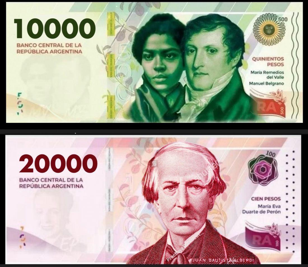 El nuevo billete de $10000 que ya está en circulación y el de $20000 El nuevo billete de $10000 que ya está en circulación y el de $20000