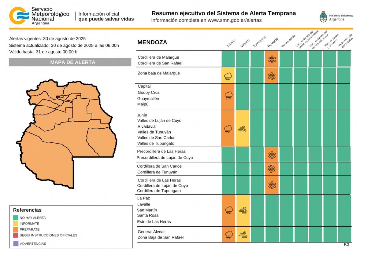 En el mapa se puede ver en qué departamentos persiste la alerta naranja por las lluvias. En el mapa se puede ver en qué departamentos persiste la alerta naranja por las lluvias.