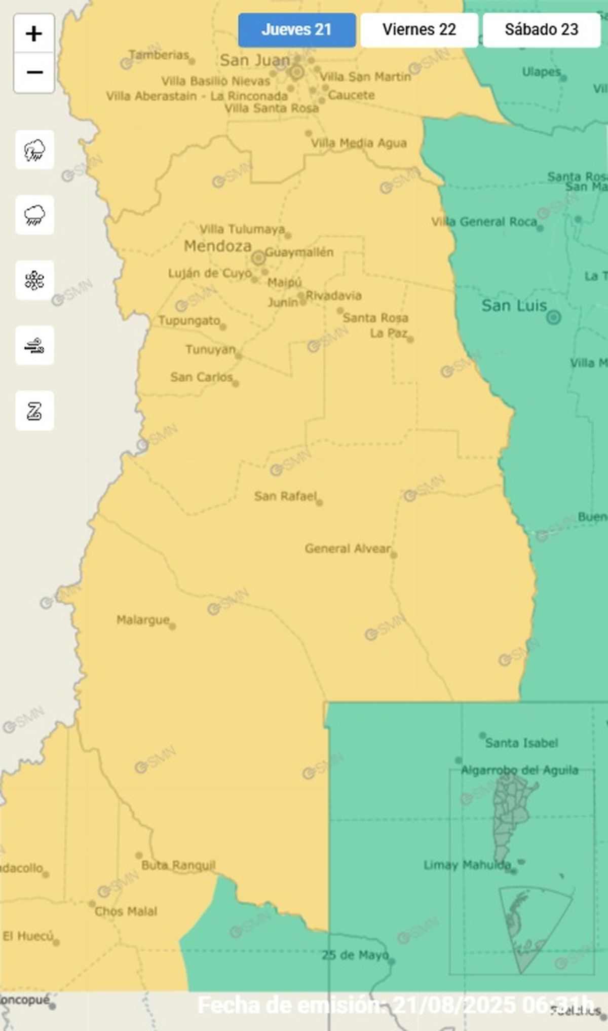 Estos son los departamentos afectados este jueves Estos son los departamentos afectados este jueves