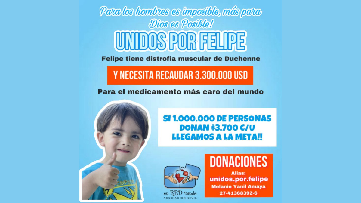 En el instagram unidos_por_felipe comparten sus papás todo los días lo recaudado. En el instagram unidos_por_felipe comparten sus papás todo los días lo recaudado.