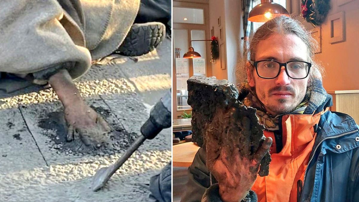 Un martillo perforador debió ser utilizado para liberar al activista alemán del asfalto
