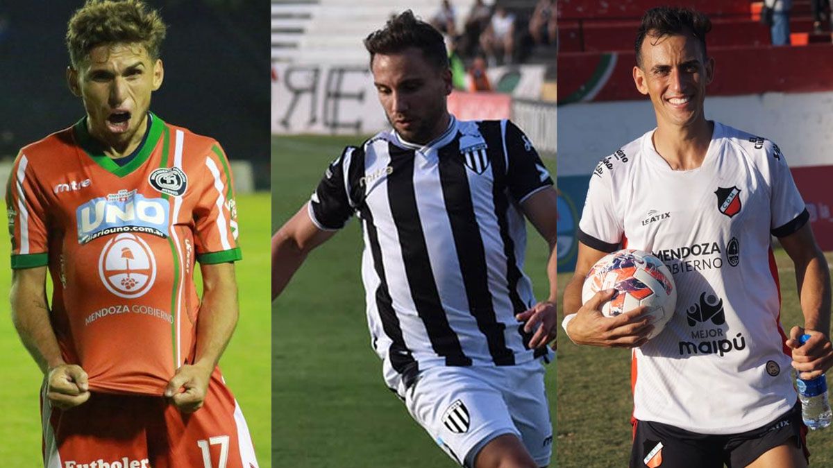 Franco Coronel (Independiente Rivadavia), Mariano Barbieri (Gimnasia) y Bruno Nasta (Deportivo Maipú).