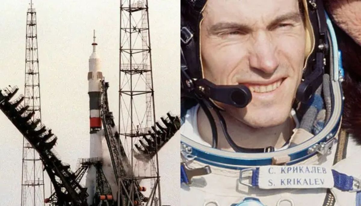 Krikalev sali&oacute; a bordo de la nave Soyuz TM-11 el 18 de mayo de 1991.