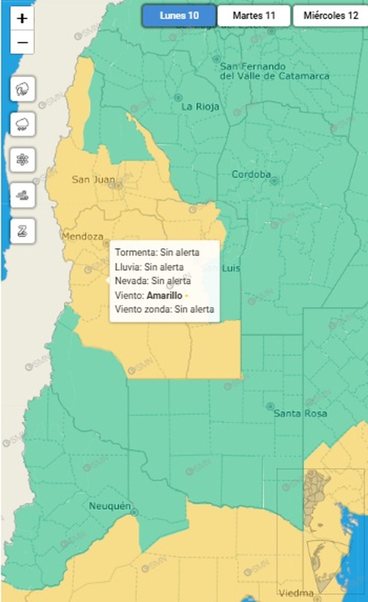 El alerta amarillo se encuentra vigente en varias provincias. El alerta amarillo se encuentra vigente en varias provincias.