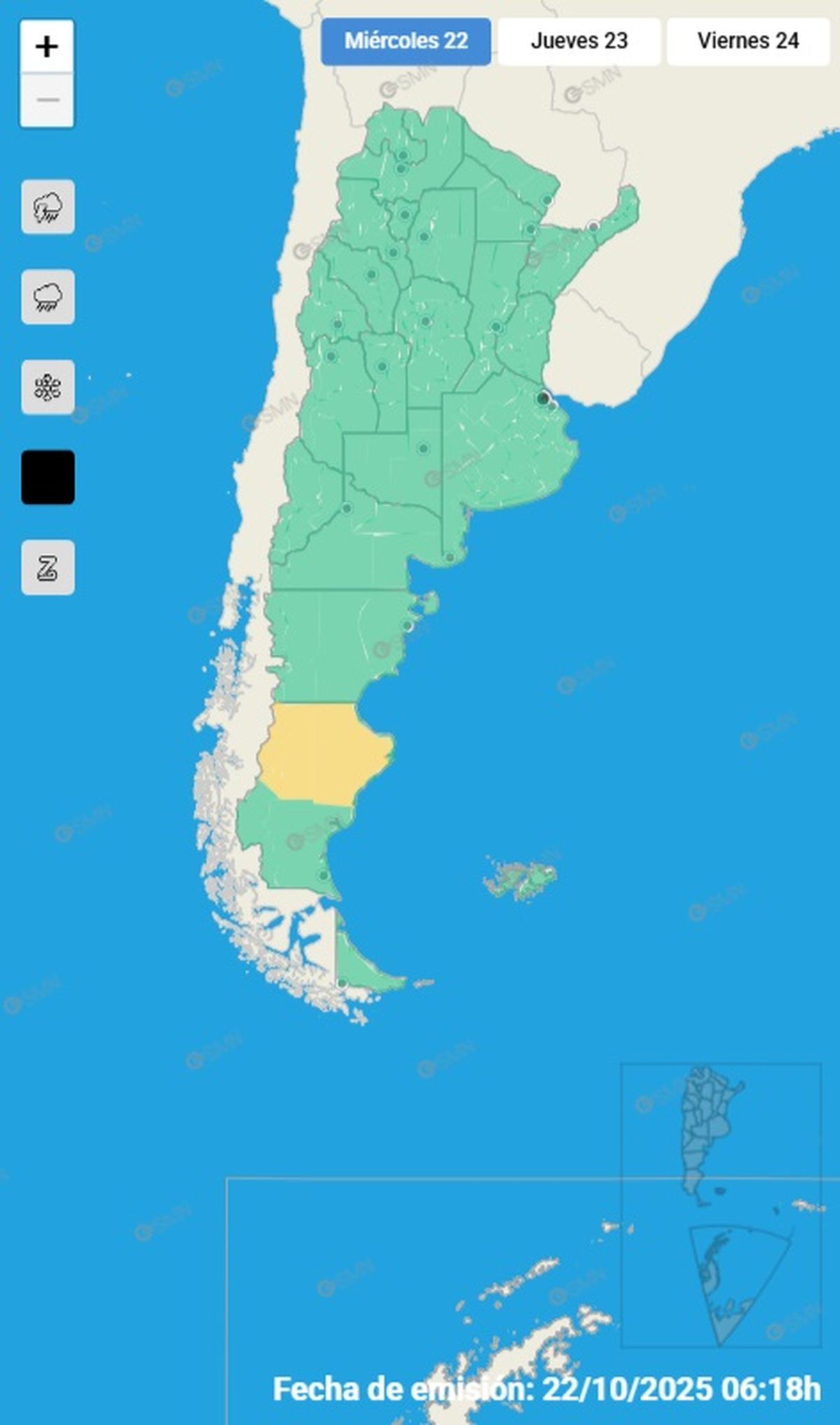 Solo una provincia se encuentra en alerta esta mi&eacute;rcoles.
