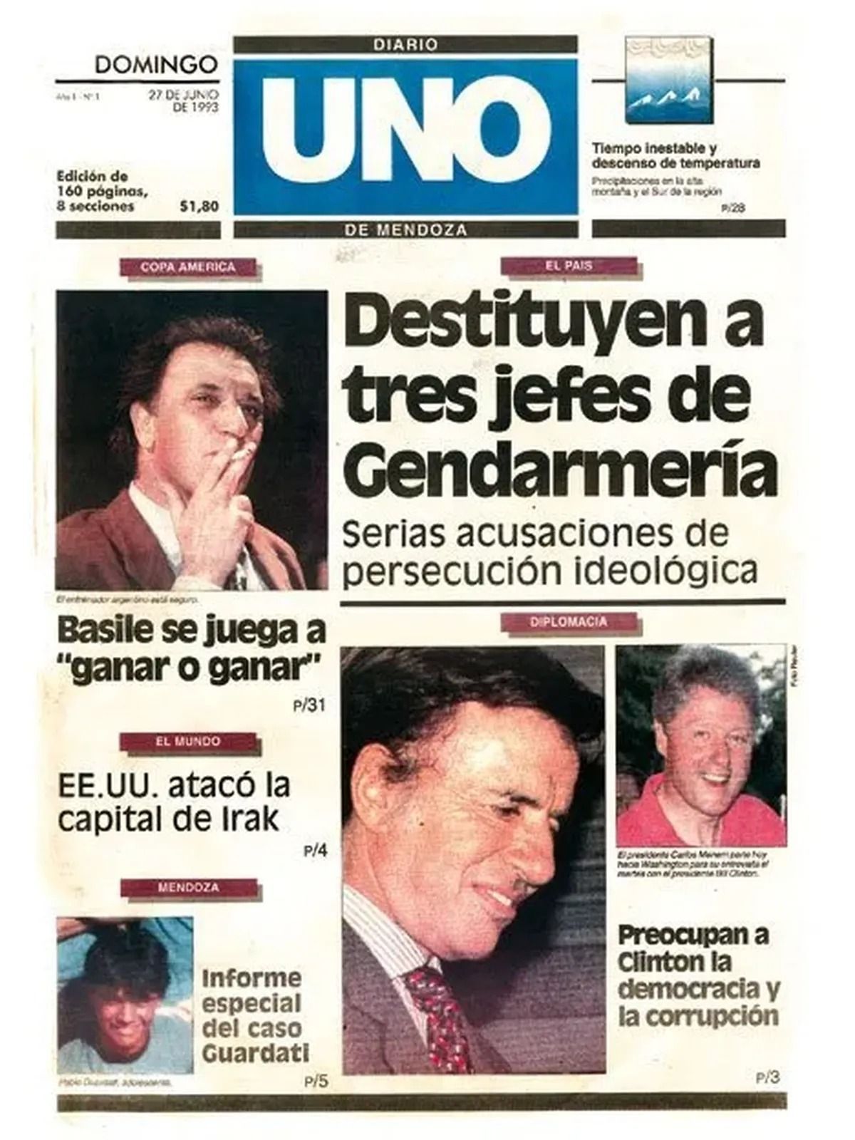 Histórica. La primera tapa de Diario UNO, cuando el panorama mediático de Mendoza y las provincias argentinas era muy diferente. Histórica. La primera tapa de Diario UNO, cuando el panorama mediático de Mendoza y las provincias argentinas era muy diferente.