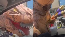 Un chico disfrazado de dinosaurio se volvió viral en Mendoza.