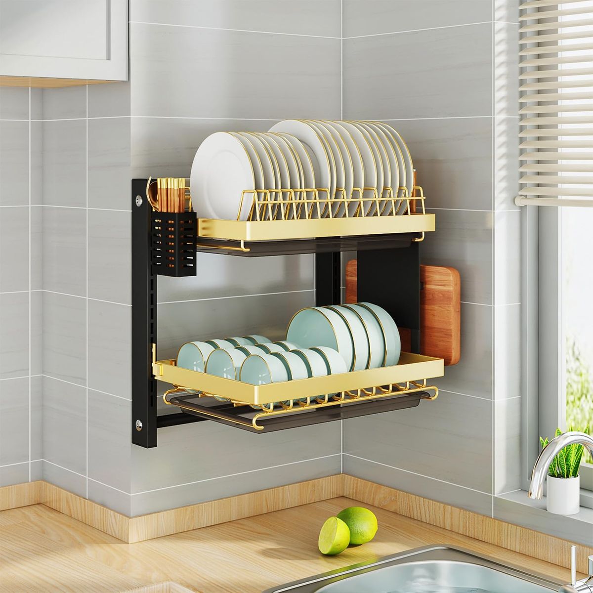 El secaplatos de pared ofrece un ambiente más organizado. El secaplatos de pared ofrece un ambiente más organizado.