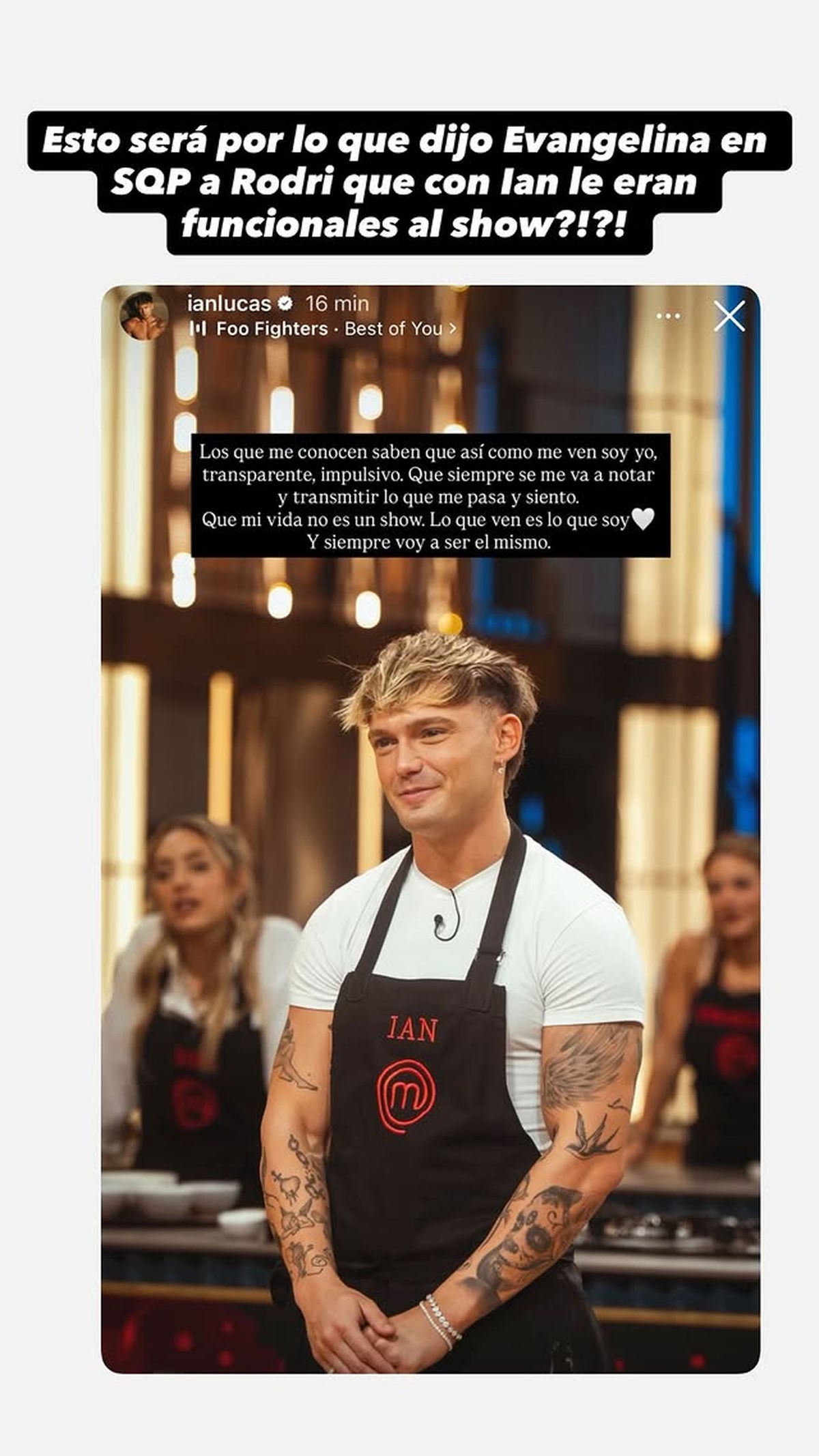 El posteo de Ian Lucas tras las declaraciones de Evangelina Anderson sobre su relaci&oacute;n.