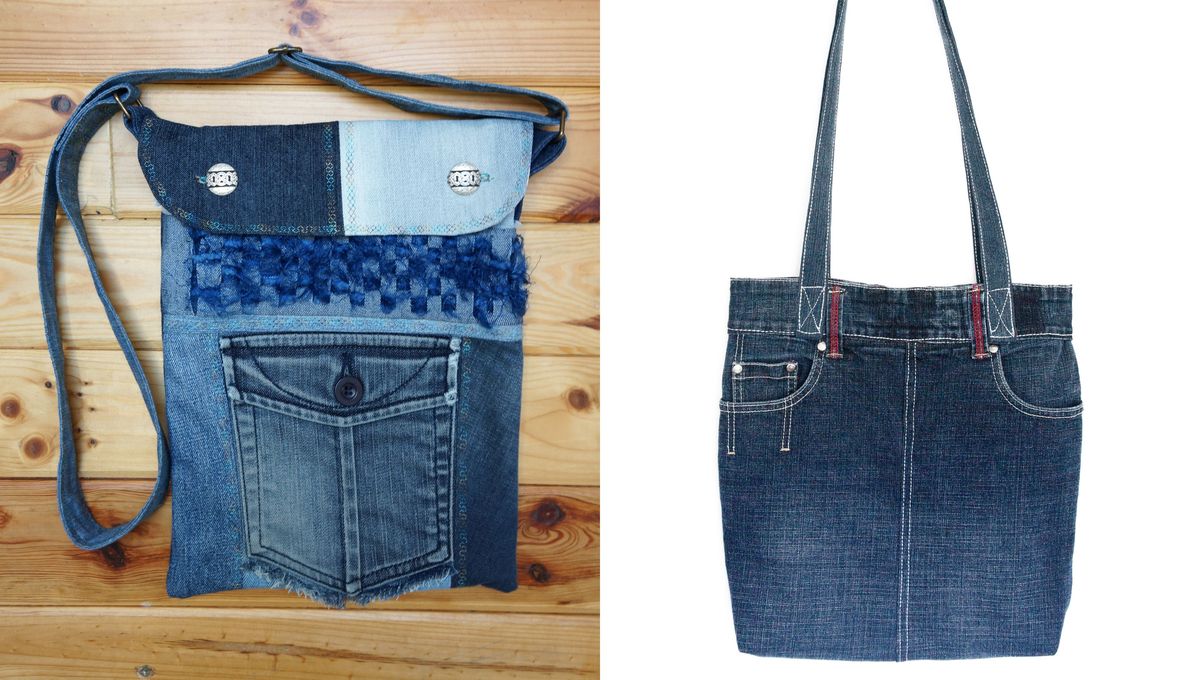 Puedes hacer bolsos grandes o pequeñas carteras con tus jeans. Puedes hacer bolsos grandes o pequeñas carteras con tus jeans.