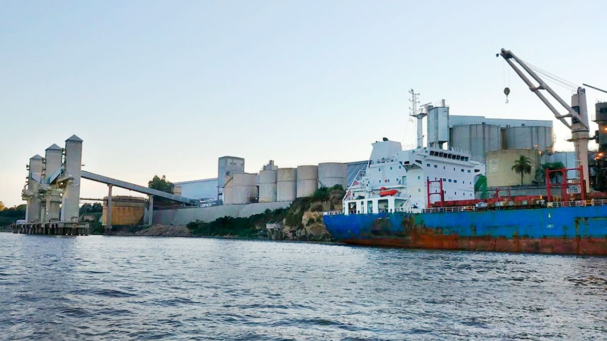 Imagen del puerto de la empresa Vicentin sobre el rio Parana en la localidad de San Lorenzo.