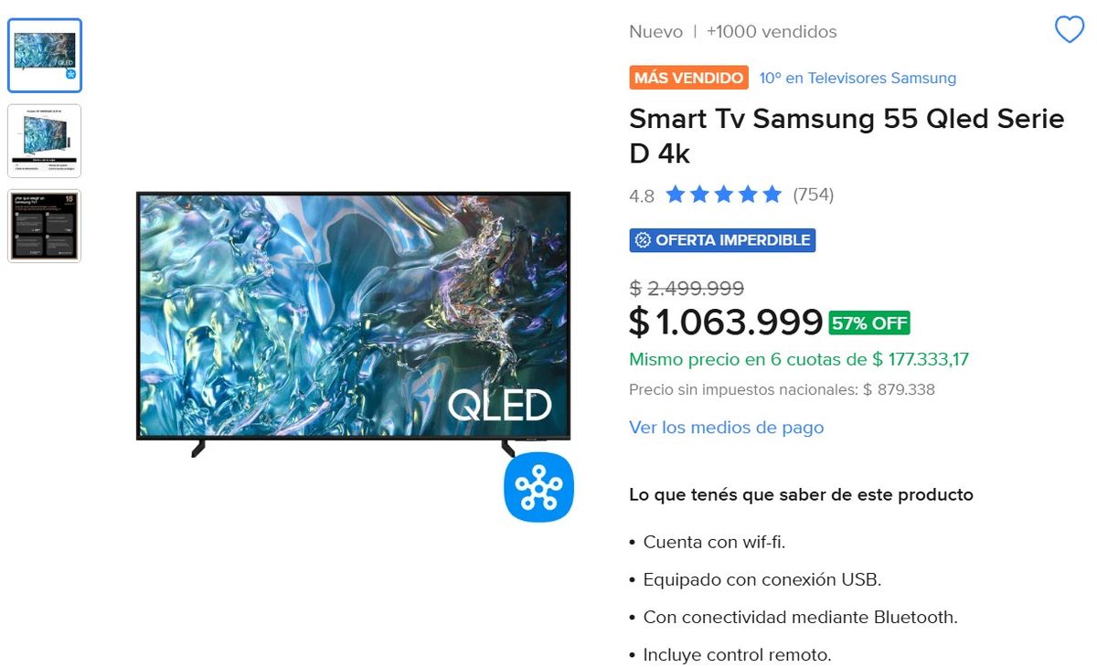 Por el Hot Sale, Mercado Libre le aplicó una generosa rebaja a sus mejores televisores Samsung. Por el Hot Sale, Mercado Libre le aplicó una generosa rebaja a sus mejores televisores Samsung.