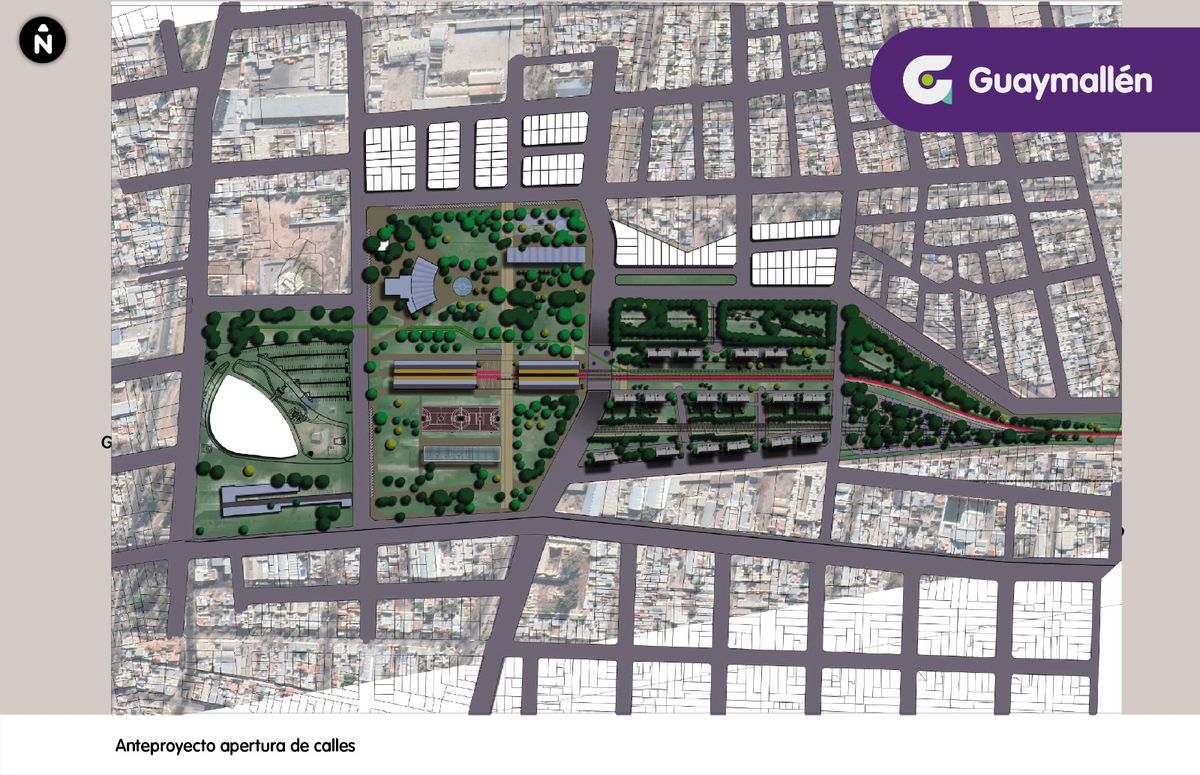 Un plano del terreno hoy abandonado que pertenece al Estado Nacional y que Guaymallén busca convertir en un espacio urbano. Un plano del terreno hoy abandonado que pertenece al Estado Nacional y que Guaymallén busca convertir en un espacio urbano.