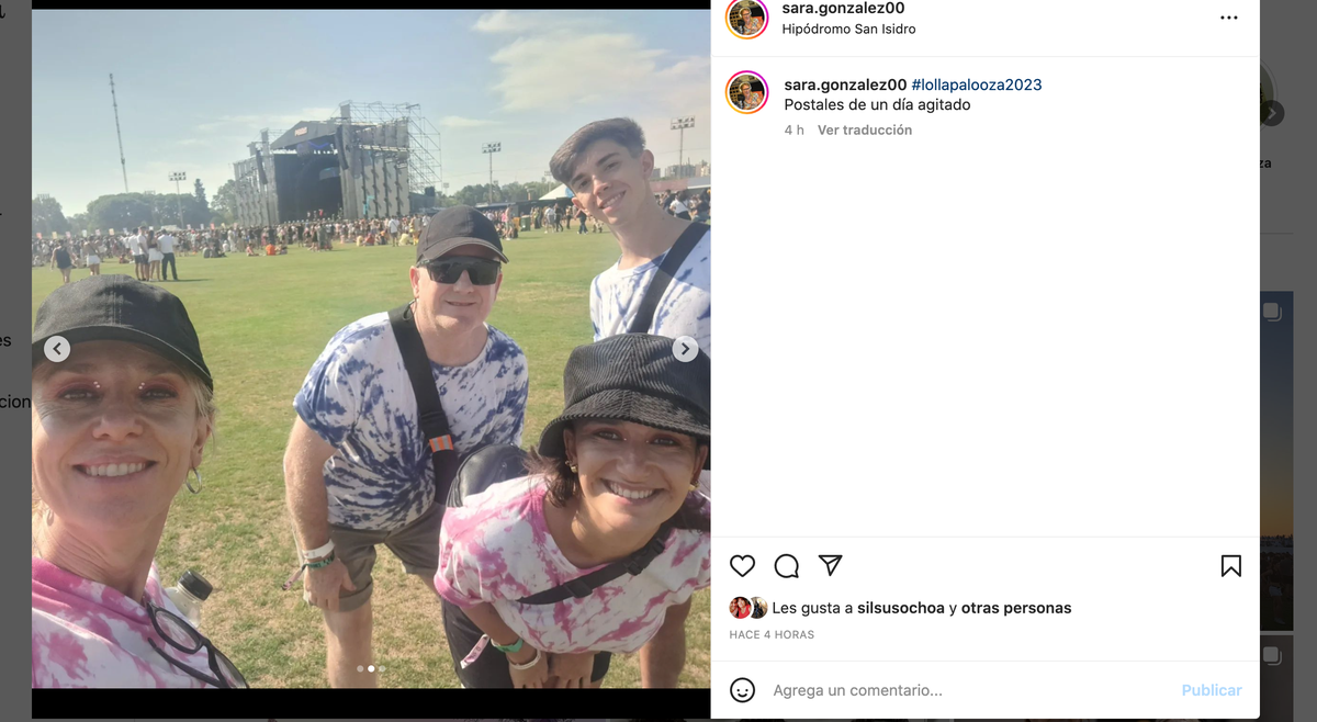 Sara González junto su esposo Martín Correa y sus hijos Juan Cruz y Valentina en el campo del Hipódromo de San Isidro.