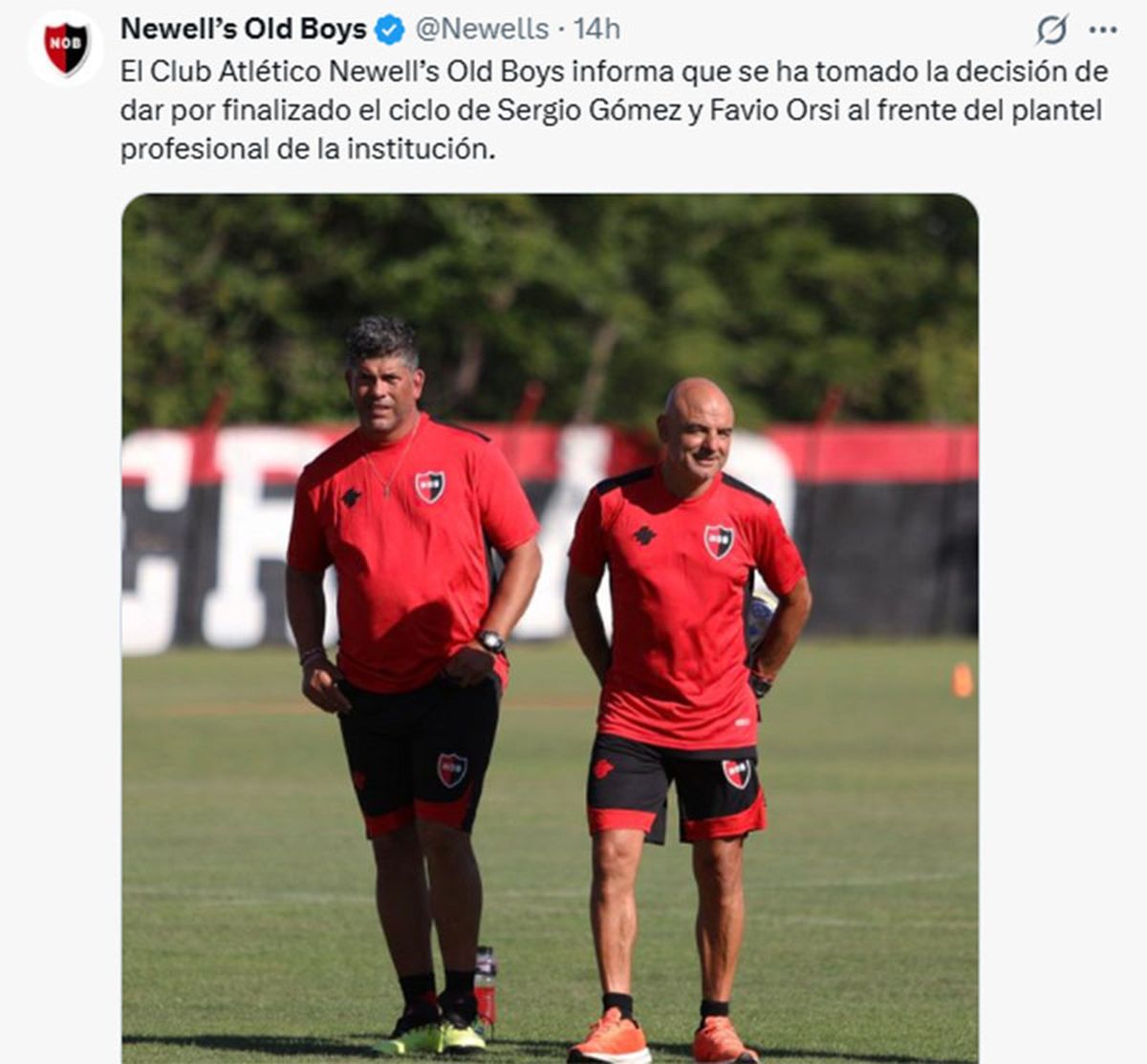 El comunicado de Newell's. Orsi y G&oacute;mez fueron despedidos.