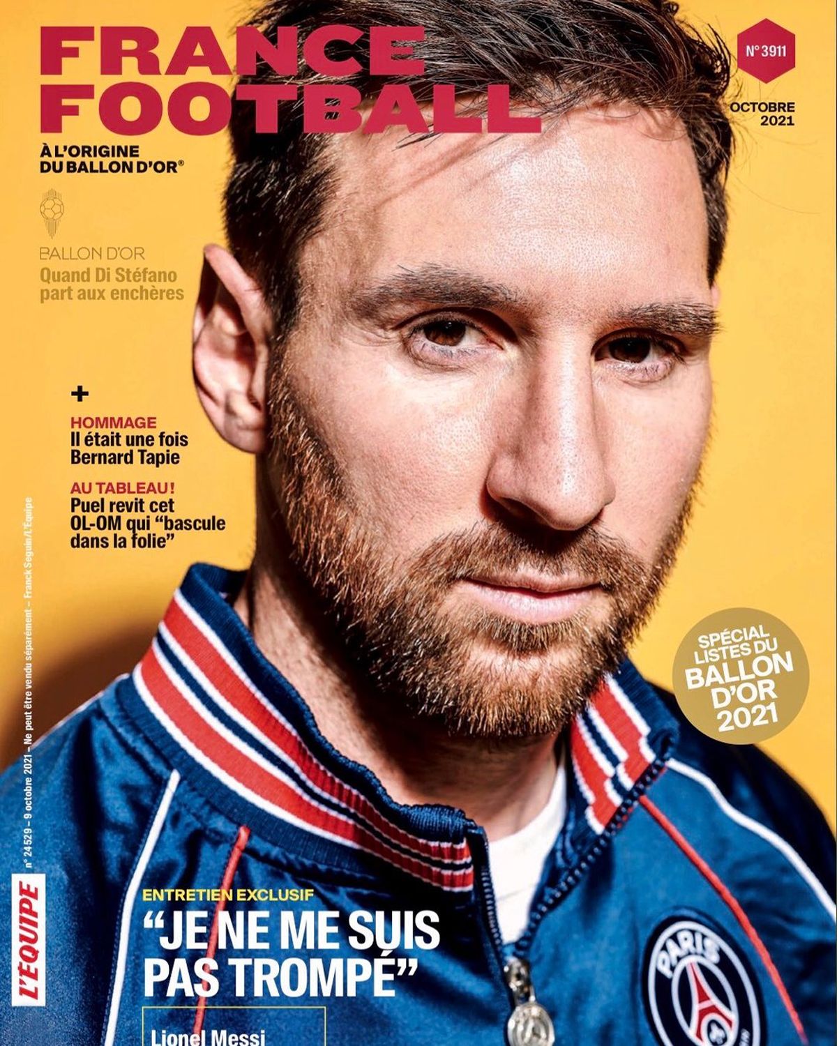 La tapa de France Football pone a Lionel Messi como favorito al Bal&oacute;n de Oro.