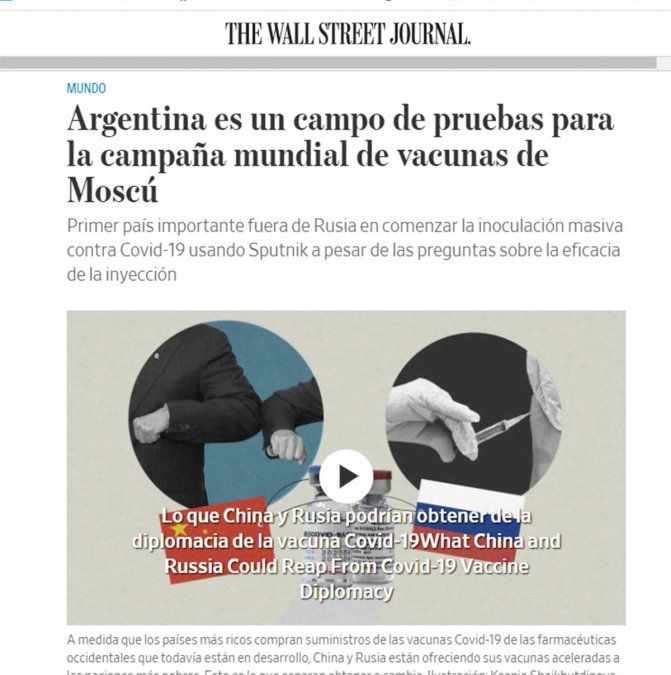 El diario estadounidense The Wall Street Joural realizó con ese título una crítica nota sobre la campaña de vacunación en la Argentina.