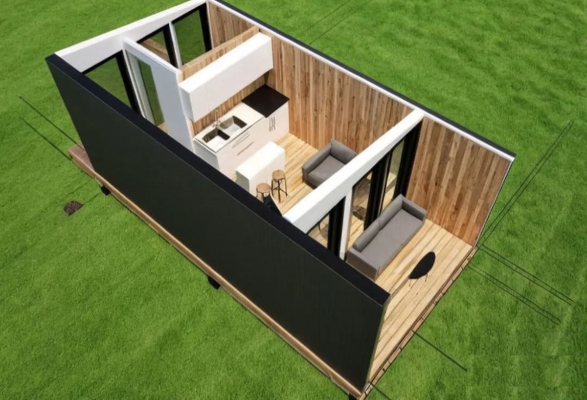 Distribución de los espacios de una casa modular de 18 m2. Mejor que una casa prefabricada. Distribución de los espacios de una casa modular de 18 m2. Mejor que una casa prefabricada.