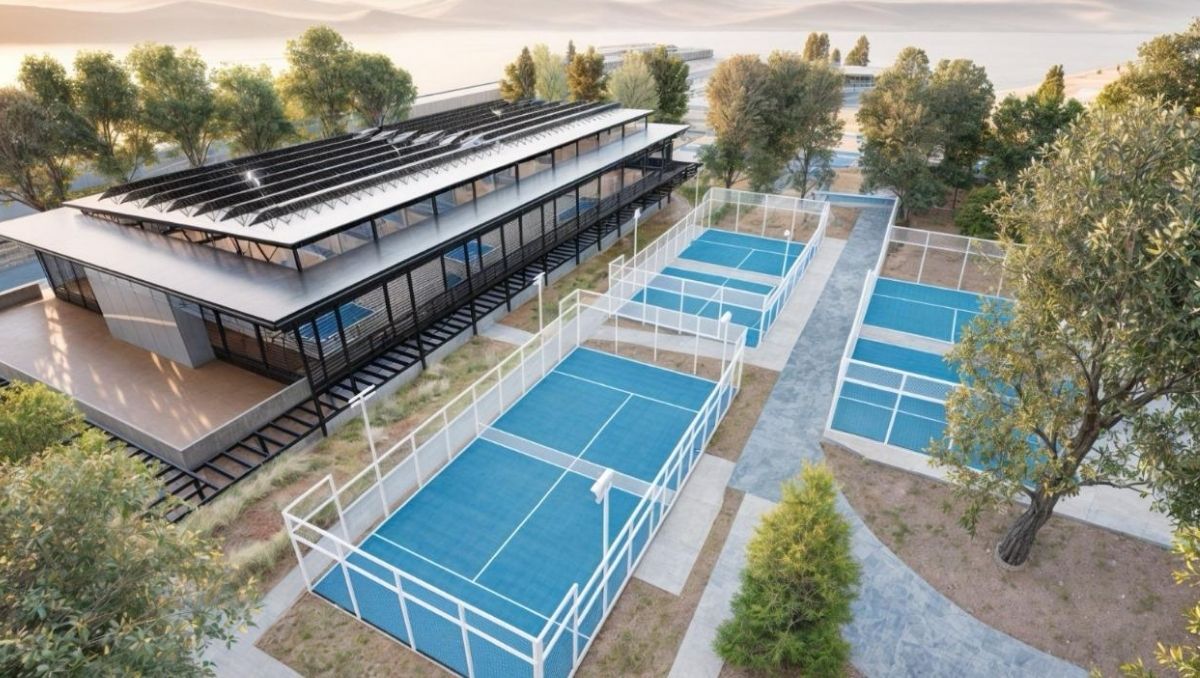 El diseño del club de pádel que espera abrir sus puertas a fines de este año, a un costado de la nueva Ruta 82. El diseño del club de pádel que espera abrir sus puertas a fines de este año, a un costado de la nueva Ruta 82.