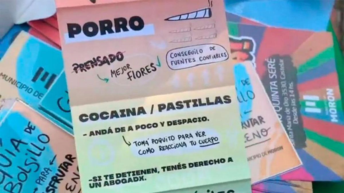 El polémico folleto antidrogas de la Municipalidad de Morón. 