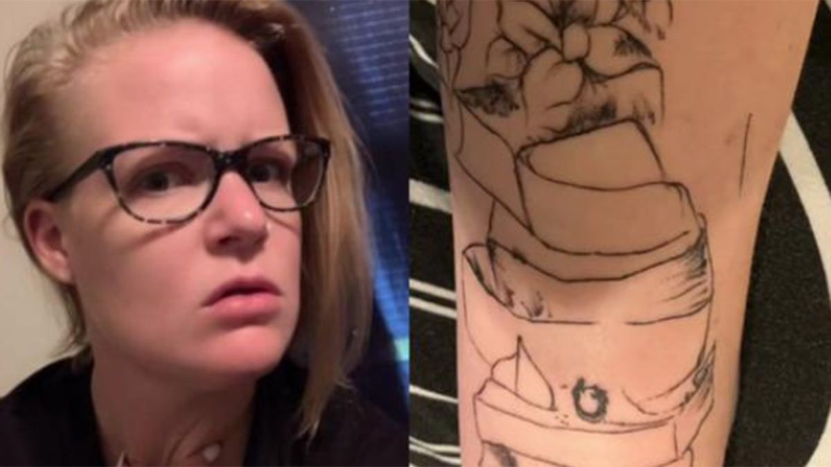 La mujer subió un video en tik tok para mostrar la diferencia entre el tatuaje que quería y el que quedó.