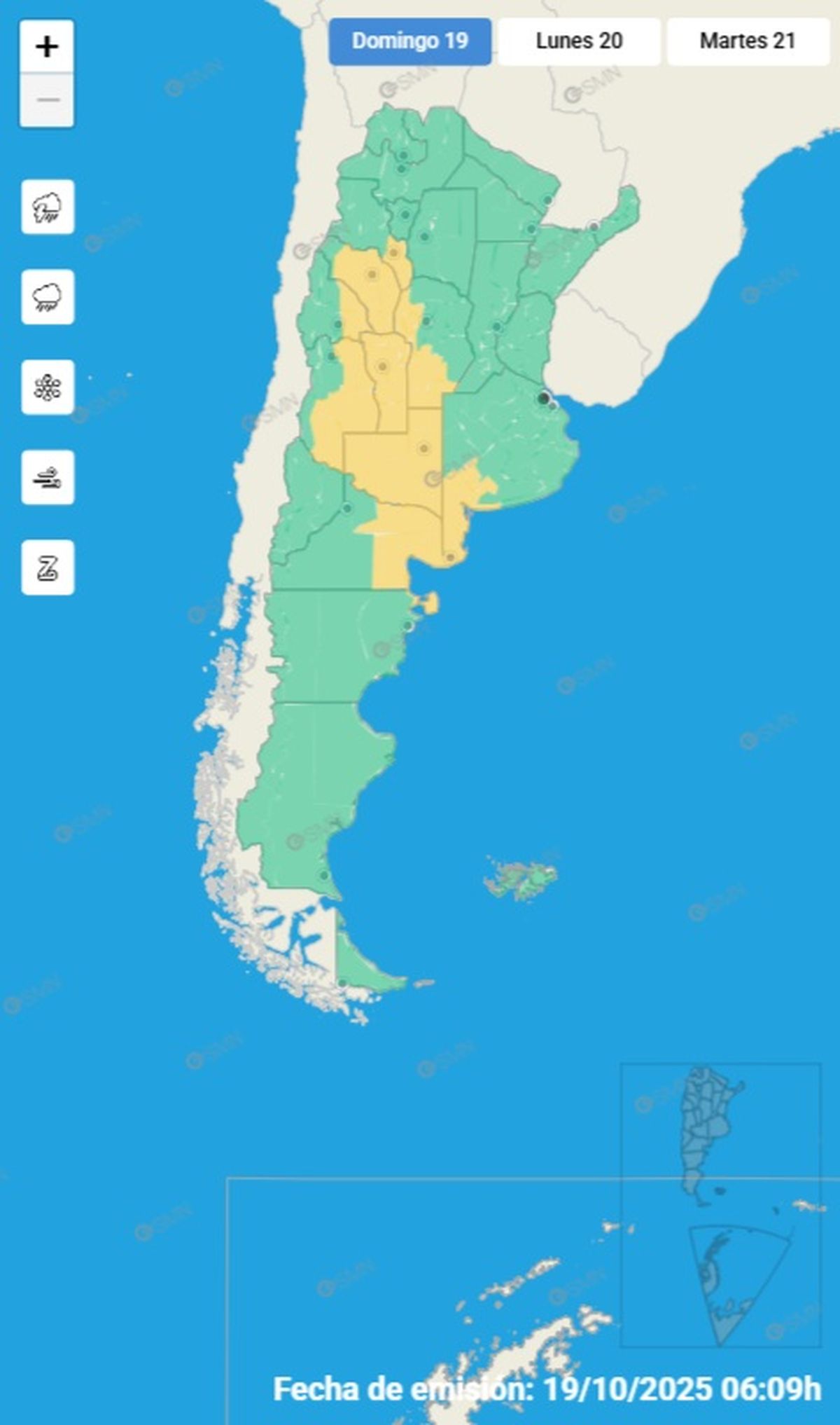 Estas son las provincias afectadas este domingo.