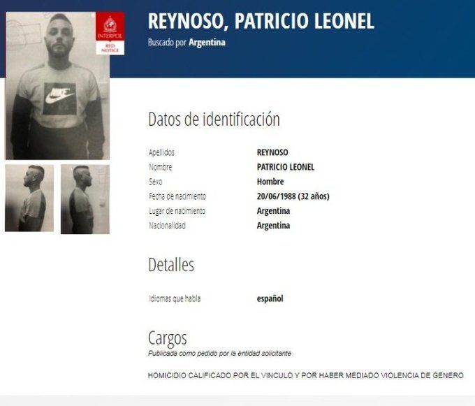 La ficha de Interpol del argentino que está prófugo.